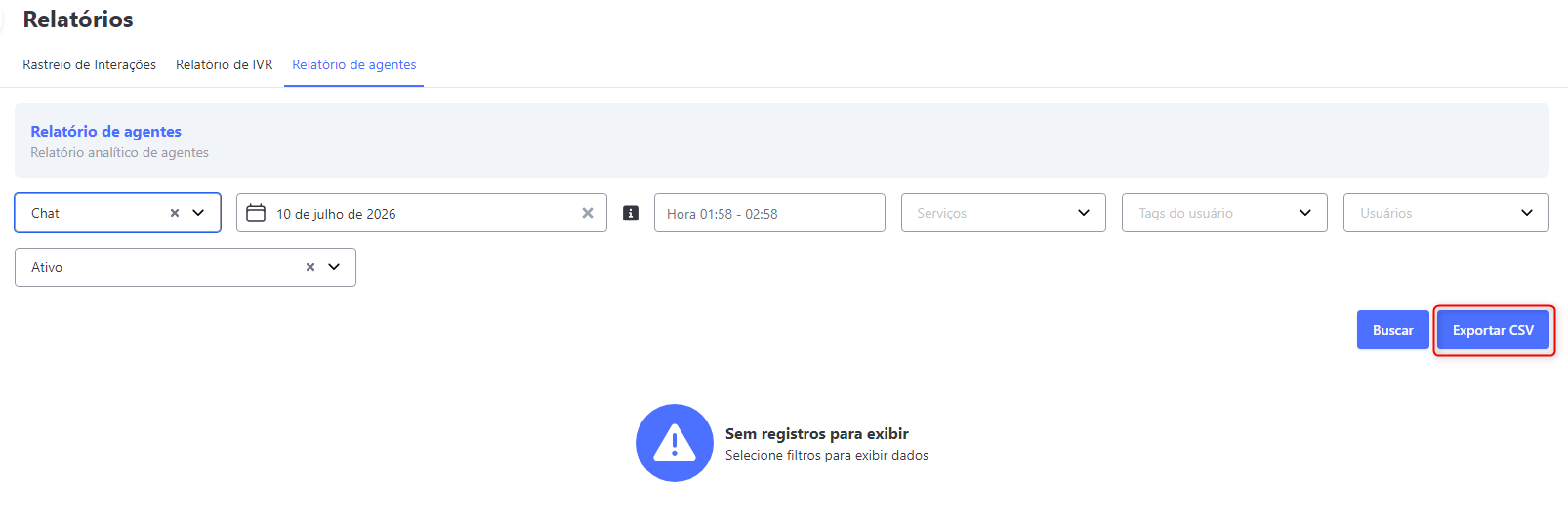 Relatório Agentes Exportar CSV