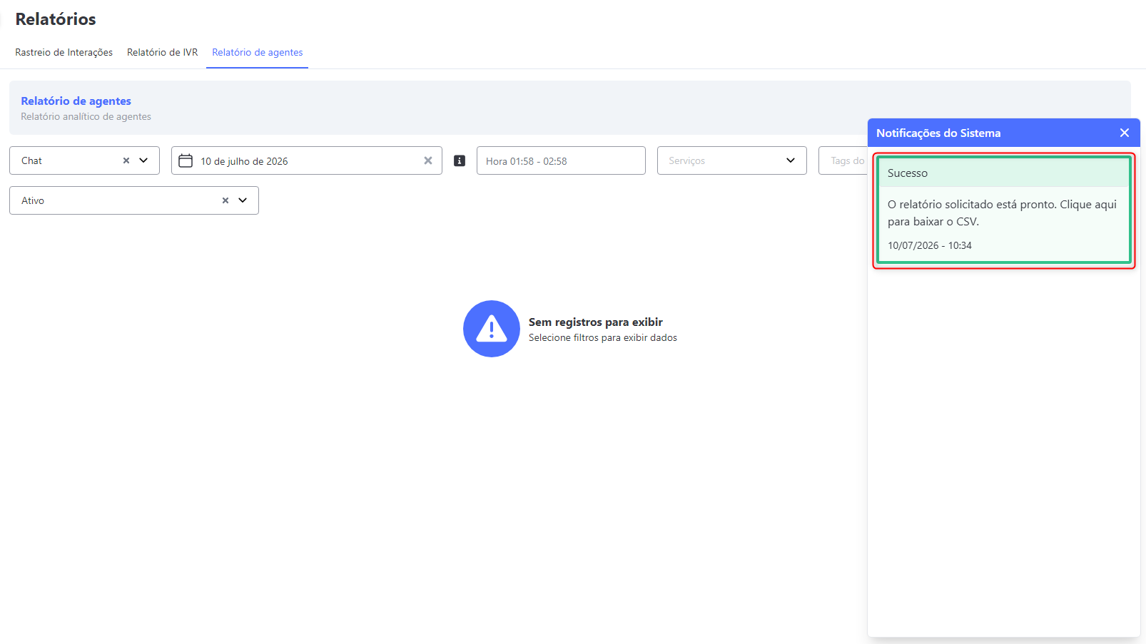 Relatório Agentes Download CSV