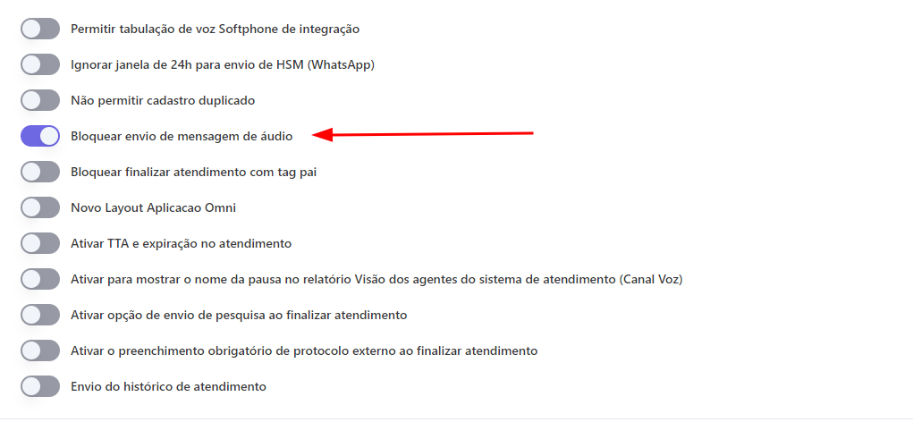 Bloqueio de Envio de Áudio