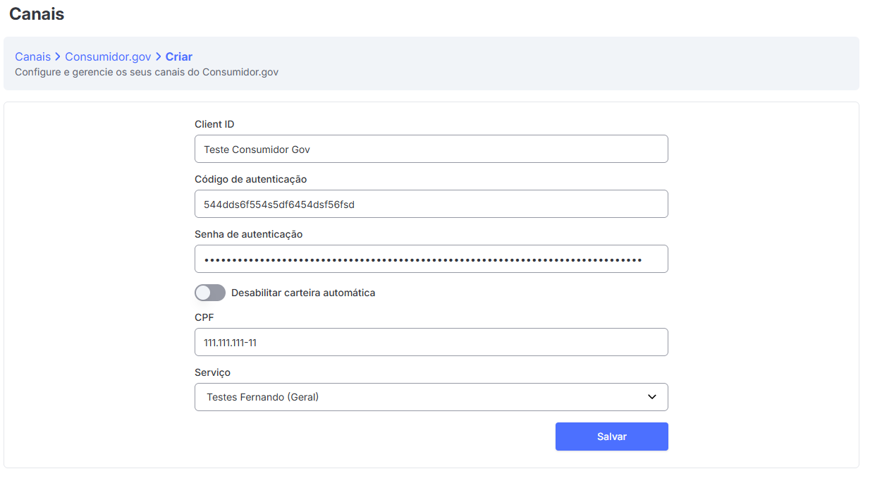 Configuração Consumidor Gov