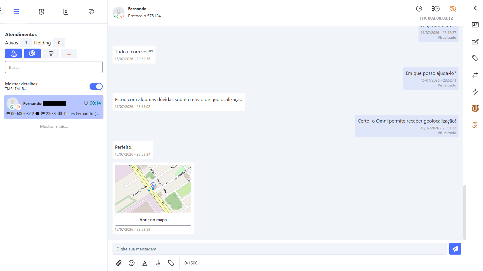 Recebimento de geolocalização no atendimento