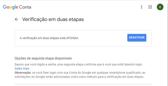 Finalizando Ativação Duas Etapas