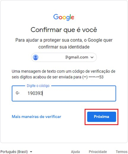 Inserindo Código de Verificação por Celular