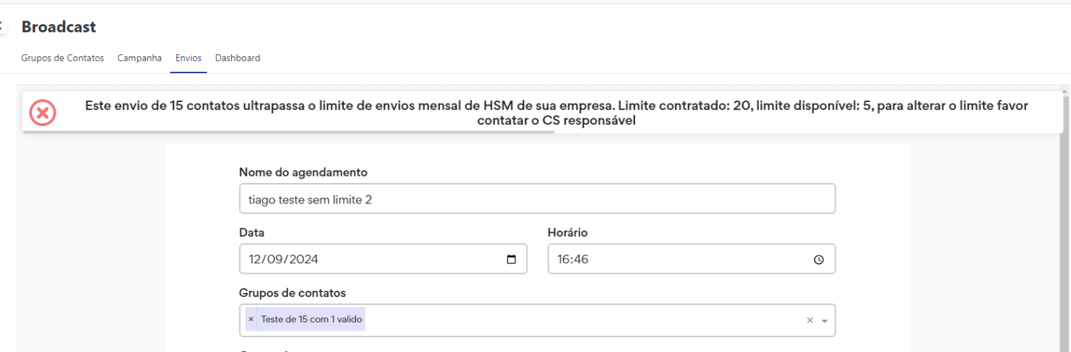 Limite de Envios de Broadcast