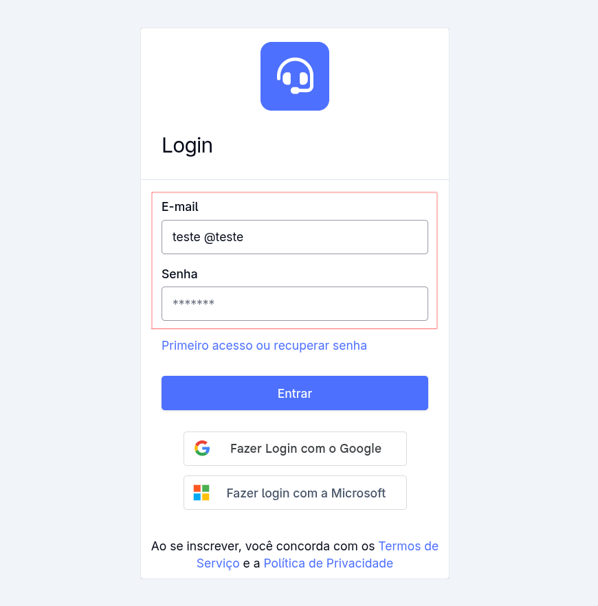 :class=sombracaixa Tela de Login com E-mail e Senha