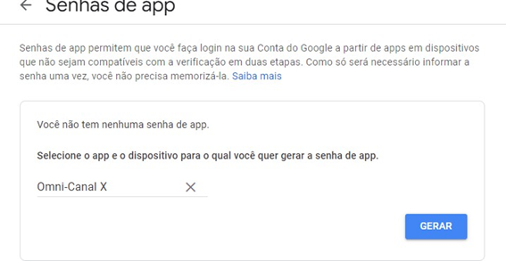 Configuração Nome Senhas de App