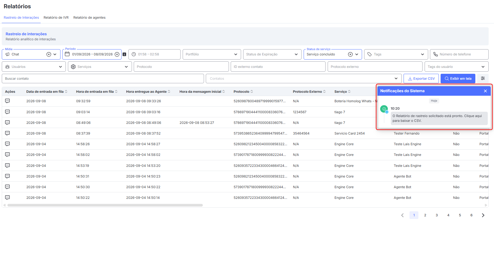 :class=sombracaixa Rastreio de Interações Download CSV