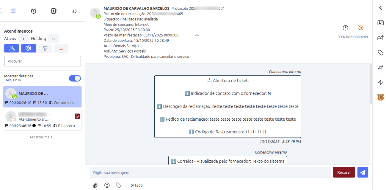 Tela Atendimento Omni