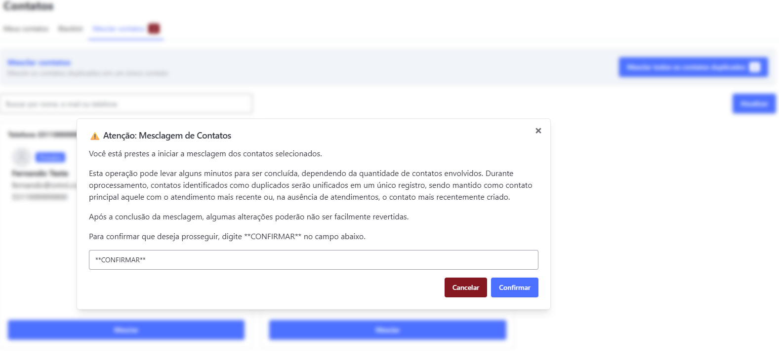 :class=sombracaixa Confirmação Unificar Contatos