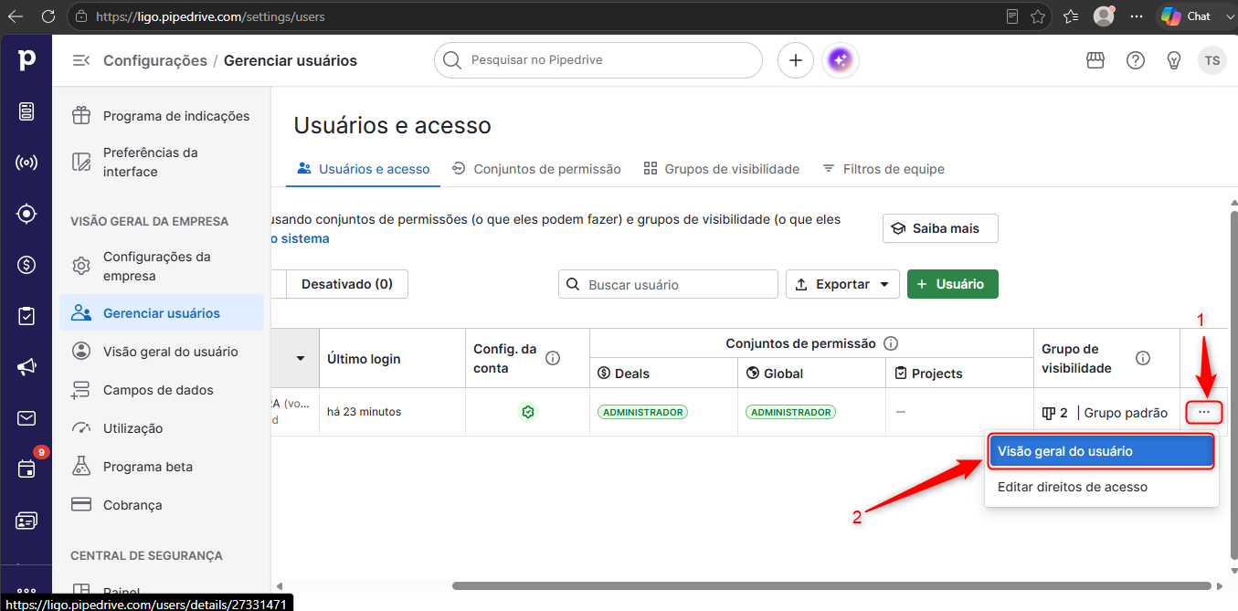 Tela Gerenciar usuarios