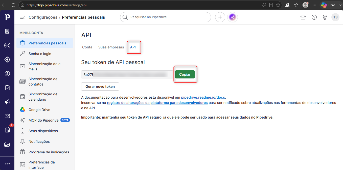 Tela Preferencias pessoais