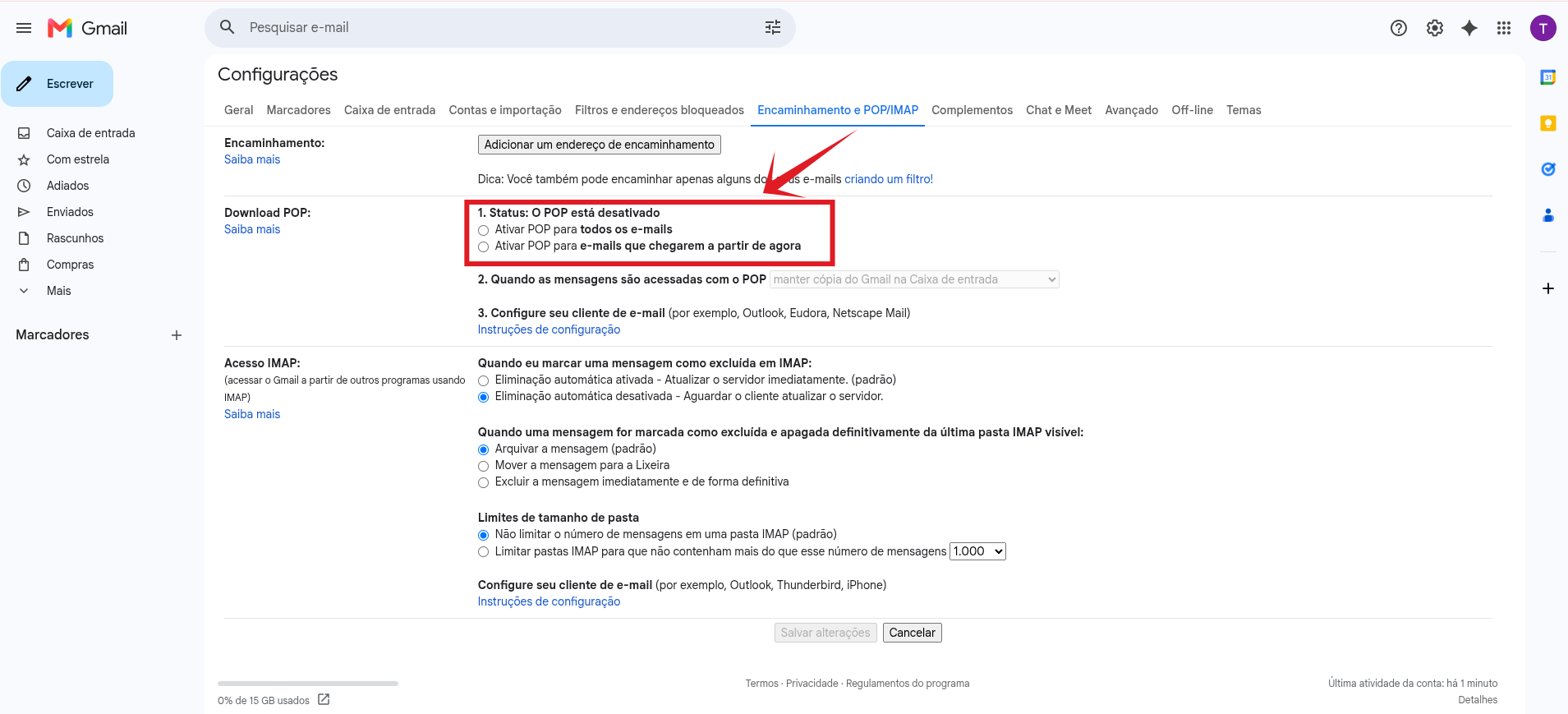 :class=sombracaixa Ativando Protocolos no Gmail