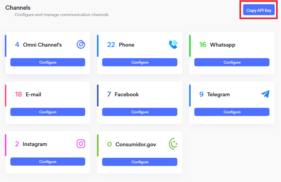 Botão para gerar API KEY