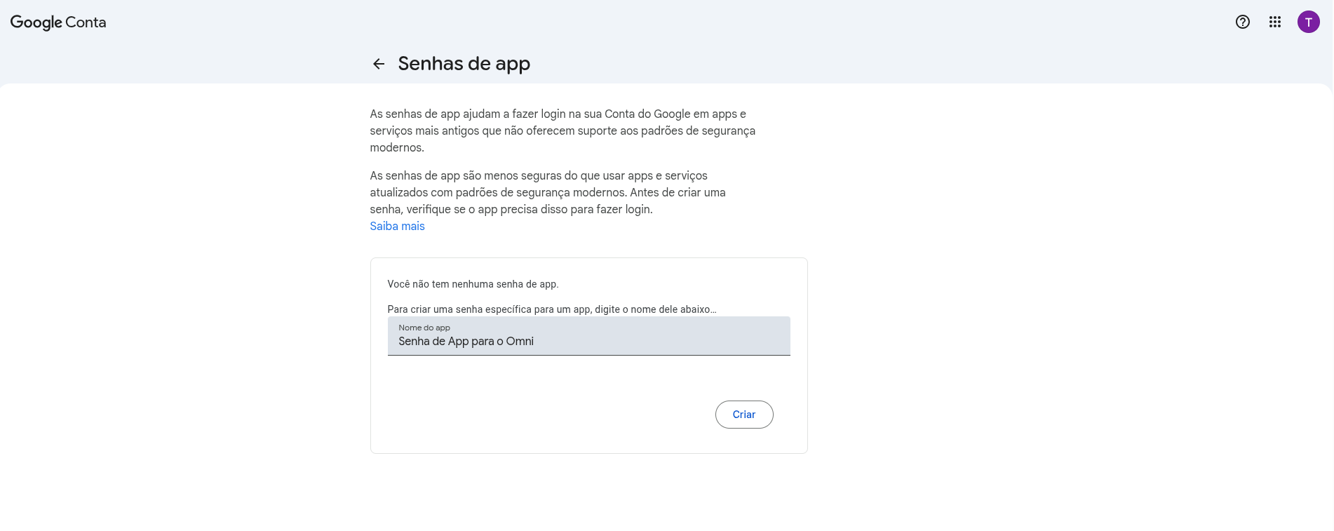 :class=sombracaixa Configurando Nome da Senha de App