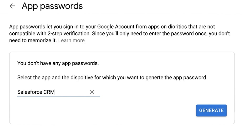 Configuração Nome Senhas de App