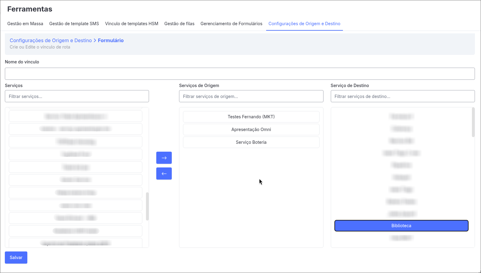 :class=sombracaixa Configuração de Vínculos de Origem e Destino para Transferência